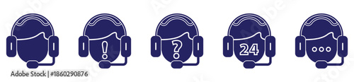 Customer Care Communication Icons Set with Headset and Message