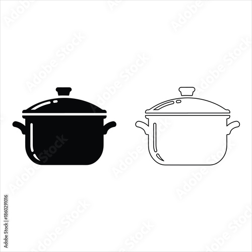 Black silhouette healthy cooking pot modern vector icon set on transparent background.