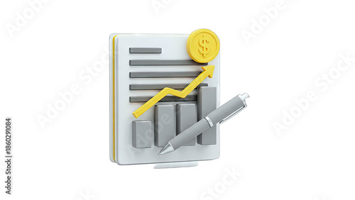 Financial Report with Growth Arrow and Coin