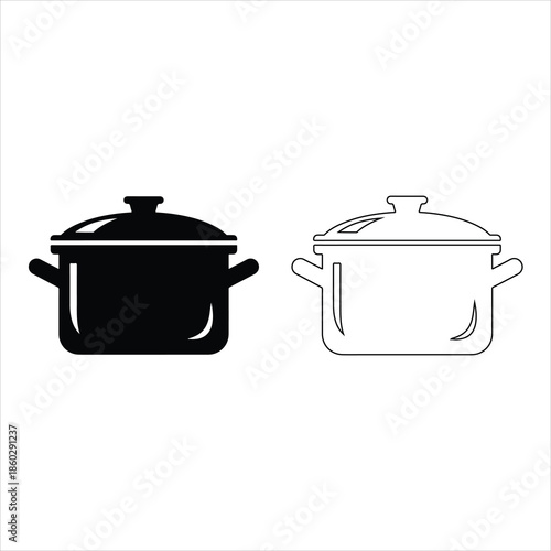 Black silhouette healthy cooking pot modern vector icon set on transparent background.