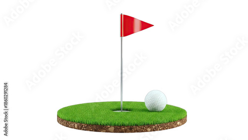 Golf Ball Near Hole with Flag on Green Isolated
