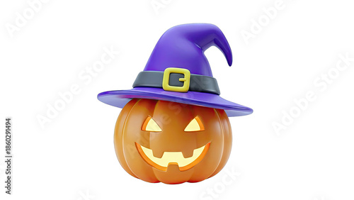 Halloween Pumpkin with Witch Hat on White Background