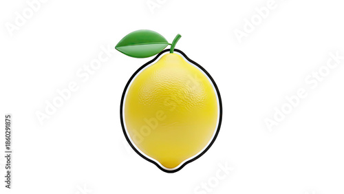 Lemon with Leaf Isolated on White Background