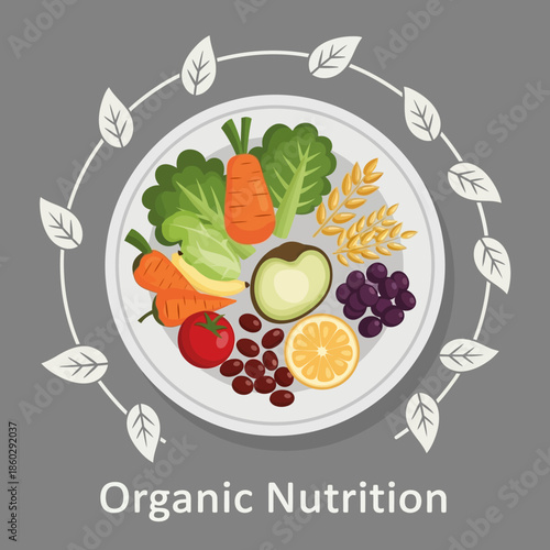 Healthy Organic Nutrition Plate with Fresh Fruits and Vegetables for a Balanced Diet