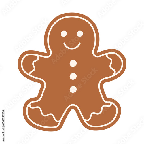 Christmas gingerbread man cookie with icing details.