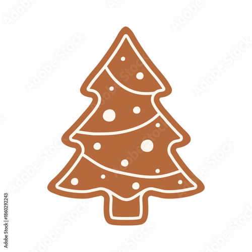 Christmas gingerbread tree cookie decorated with icing.