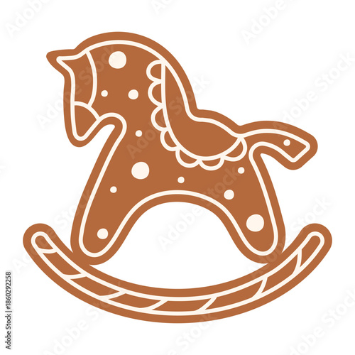 Gingerbread horse cookie with icing details.