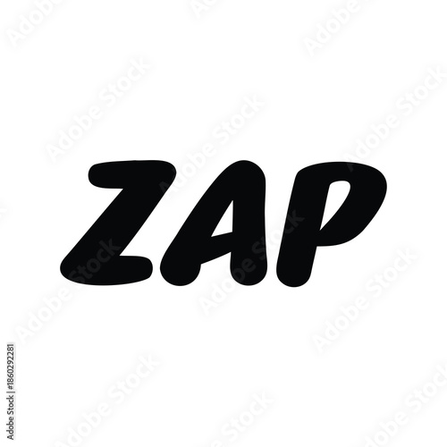 Bold black ZAP text evokes power, speed, and comic book action