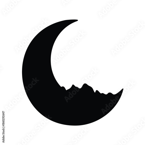 Silhouette of a crescent moon with jagged edges on a white background
