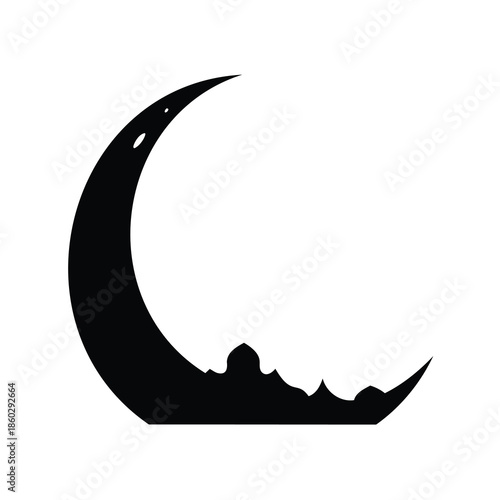Crescent Moon and Building Silhouette in Black and White Minimalist Style