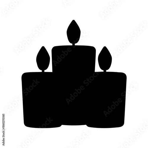Three candles silhouette with flames, simple and elegant graphic representation