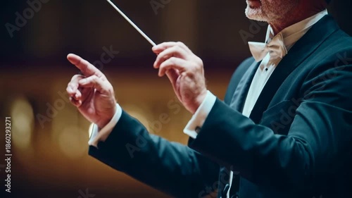 Wallpaper Mural Orchestra conductor in elegant tuxedo leading symphony with expressive hand movements in warm concert hall lighting creating inspiring classical music performance atmosphere Torontodigital.ca