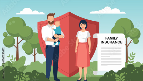Family Insurance Vector Illustration - Protecting Your Loved Ones with Security and Care