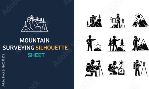 Mountain surveying and outdoor exploration silhouette Sheet