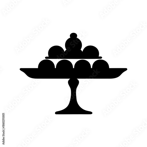 Elegant Dessert Stand Showcasing Spherical Treats in a Minimalist Black Silhouette