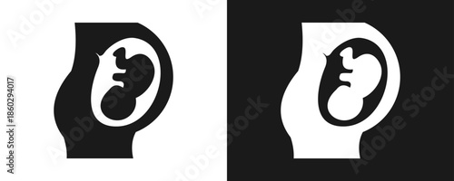 Pregnancy Icon Set Glyph In White And Black Background