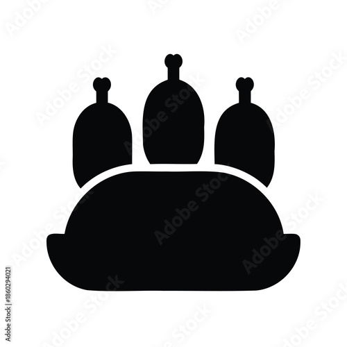 Thanksgiving feast platter with three roasted chickens in solid black form