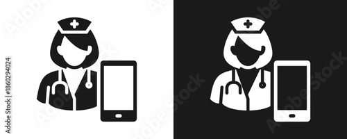Online Consultation Icon Set Glyph In White And Black Background