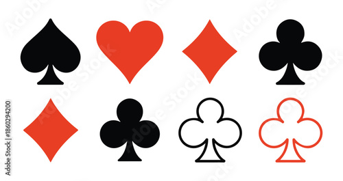 Four distinct playing card suits displayed in solid and outline styles with varied colors
