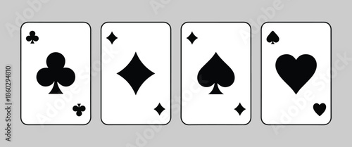 Playing card suits set with spades diamonds clubs hearts, traditional deck of poker cards isolated on gray