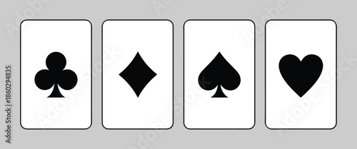 Playing card suits set with spades diamonds clubs hearts, traditional deck of poker cards isolated on gray