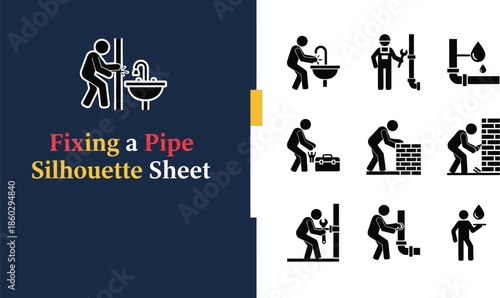 Plumbing repair and maintenance work silhouette Sheet
