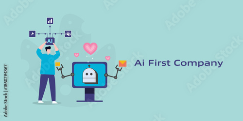Business leader enthusiastically deploy AI first enterprise operating model, intelligent assistant execute multiple complex tasks with autonomous workflow. 