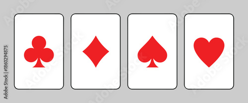 Red playing card suits clovers diamonds spades hearts isolated on gray background vector illustration