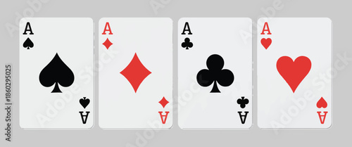 Ace playing cards spades diamonds clubs hearts red and black text on white background