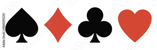 Collection of four primary playing card suits icons isolated on white background for design