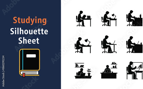 People studying and working at desks silhouette Sheet