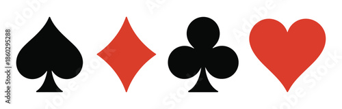 Collection of four primary playing card suits icons isolated on white background for design