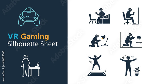 Virtual reality gaming activity silhouette Sheet