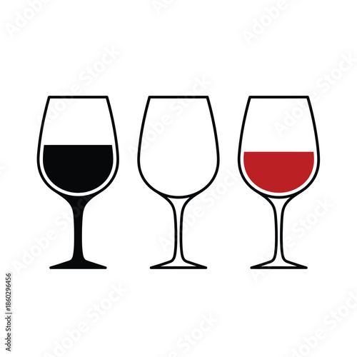 A simple illustration depicts three wine glasses each containing a different liquid level and color