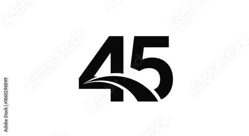 Numeric forty-five logo concept features a bold black number with a dynamic swooping arch through the base representing movement and growth.