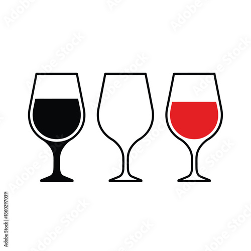 A simple graphic illustration depicts three wine glasses filled with different colored liquids