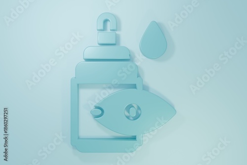 Blue Eye drop bottle icon isolated on blue background. Minimalism concept. 3D render illustration