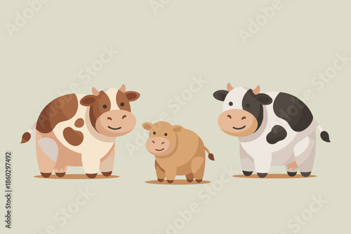 "Flat Design Three Cows Illustration"