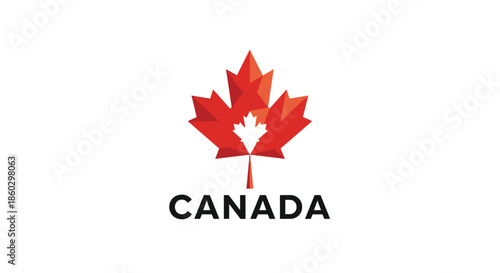 Red geometric low poly style maple leaf emblem with Canada text below for a modern and stylish national symbol or tourism design.