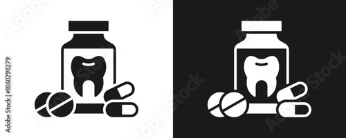 Painkiller Icon Set Glyph In White And Black Background