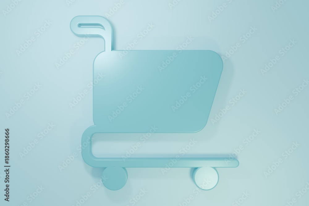 Obraz premium Blue Shopping cart icon isolated on blue background. Online buying concept. Delivery service sign. Supermarket basket symbol. Minimalism concept. 3D render illustration