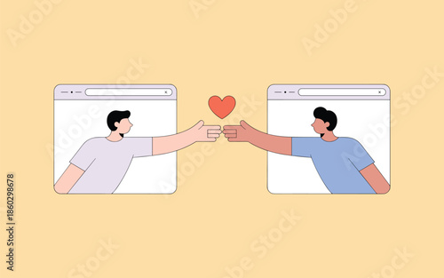 Two men virtually connecting and sharing love through digital platforms