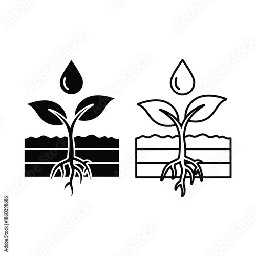 Illustration depicting the stages of plant growth from seedling emergence to developing roots and leaves
