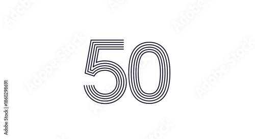 Large number 50 designed with multiple parallel black lines for an anniversary, milestone, or birthday theme.