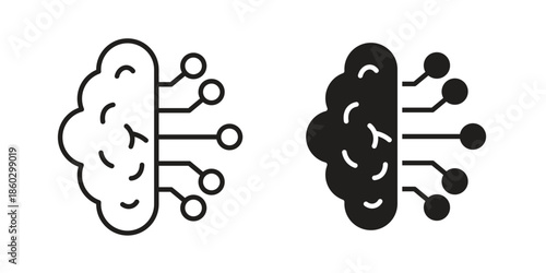 Brain circuit icons. glyph icon vector on white background. Flat and line vector