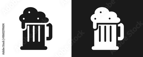 Beer Icon Set Glyph In White And Black Background