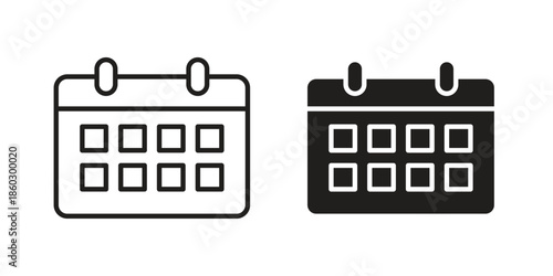 Calendar icons. glyph icon vector on white background. Flat and line vector