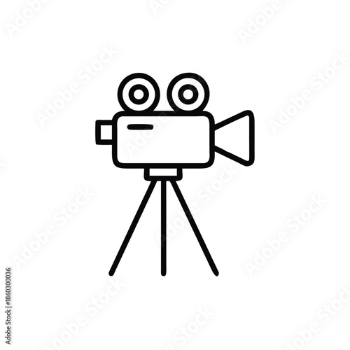 Flat Vector Icon Movie Camera Tripod Film