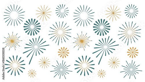 Vibrant teal and gold abstract floral patterns on white background