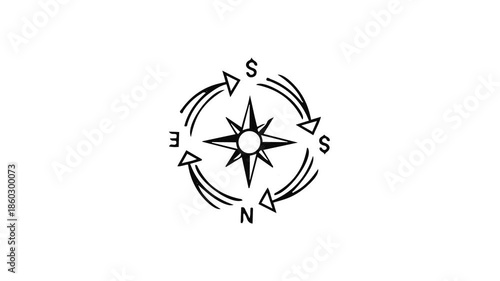 Illustration of a classic compass rose with cardinal directions and navigation symbolism.